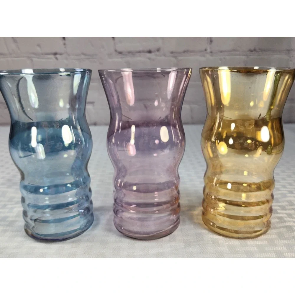 Rare Find! West Virginia Dunbar Iridescent Drinking Tumbler Glasses Set of 3